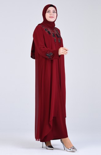 Weinrot Hijab-Abendkleider 1269-05