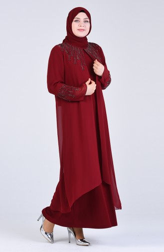Weinrot Hijab-Abendkleider 1287-01