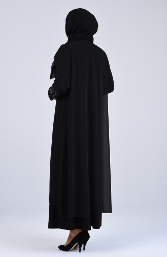 Plus Size Stone Printed Evening Dress 1287-02 Black 1287-02