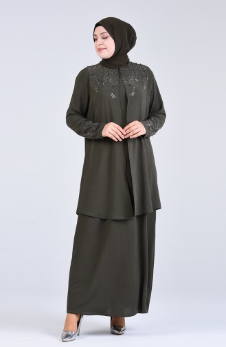 Khaki Hijab-Abendkleider 1302-02