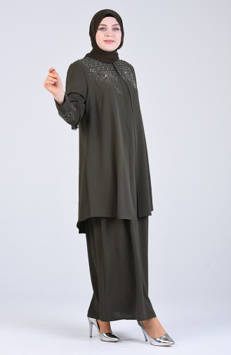 Khaki Hijab-Abendkleider 1302-02