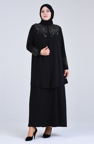 Black Hijab Evening Dress 1302-04