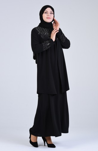 Schwarz Hijab-Abendkleider 1302-04