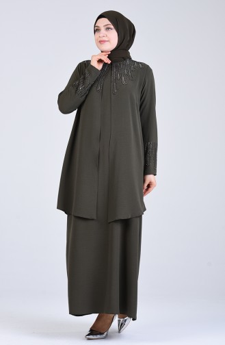 Khaki Hijab-Abendkleider 1306-03