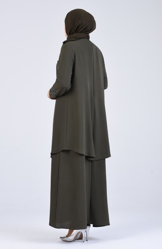 Plus Size Stone Printed Evening Dress 1306-03 Khaki 1306-03