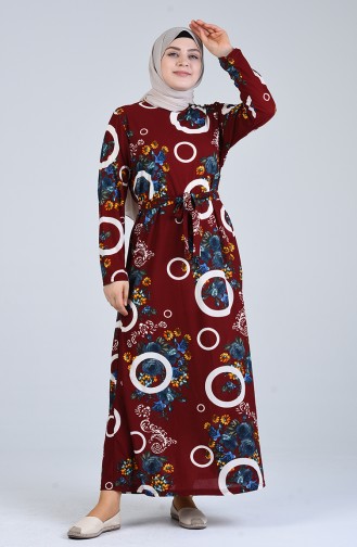 Claret Red Hijab Dress 4556G-02