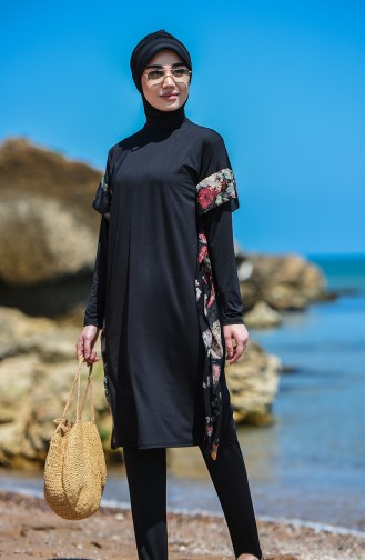 Schwarz Hijab Badeanzug 8095-01