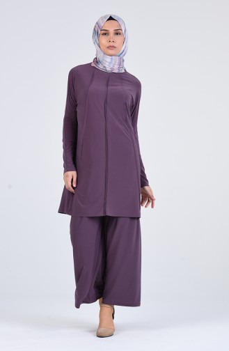 Sandy Tunik Pantolon İkili Takım 1024-01 Koyu Lila