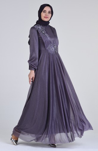 Pearl Tulle Evening Dress 1123-01 Light Purple 1123-01