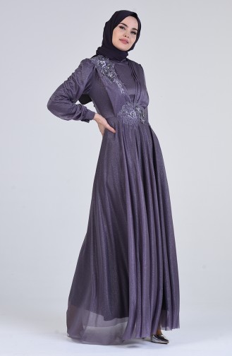 Pearl Tulle Evening Dress 1123-01 Light Purple 1123-01