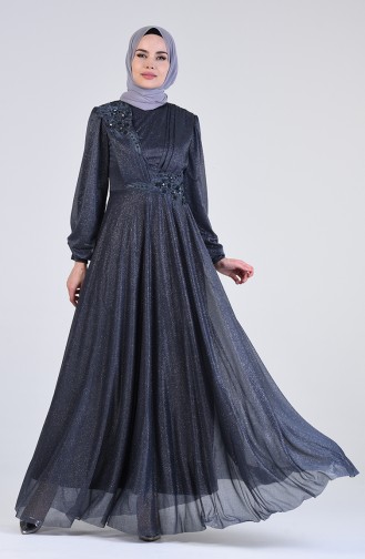 Pearl Tulle Evening Dress 1123-02 Anthracite 1123-02