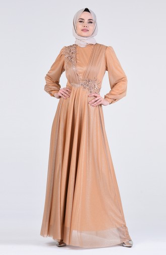 Pearl Tulle Evening Dress 1123-04 Caramel 1123-04