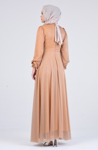 Pearl Tulle Evening Dress 1123-04 Caramel 1123-04