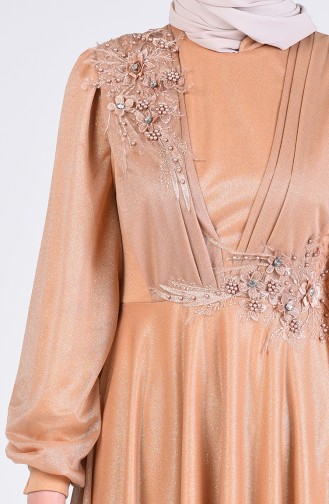 Pearl Tulle Evening Dress 1123-04 Caramel 1123-04