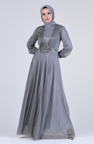 Pearl Tulle Evening Dress 1123-06 Gray 1123-06