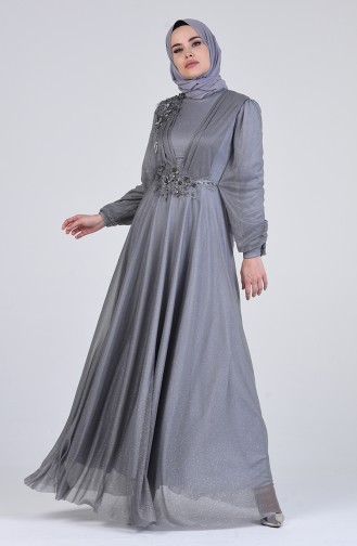 Pearl Tulle Evening Dress 1123-06 Gray 1123-06