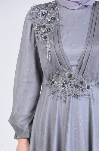 Pearl Tulle Evening Dress 1123-06 Gray 1123-06