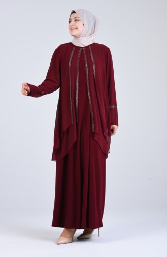 Büyük Beden Sim Şeritli Abiye Elbise 1263-02 Bordo