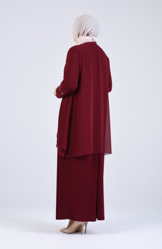 Plus Size Glitter Stripe Evening Dress 1263-02 Burgundy 1263-02