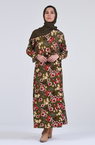 Patterned Dress 0367-04 Khaki 0367-04