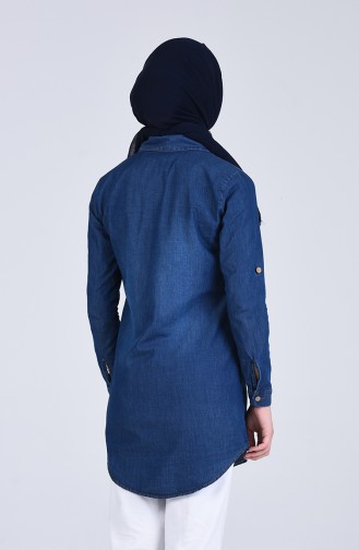 Düğmeli Kot Tunik 3018-01 Lacivert