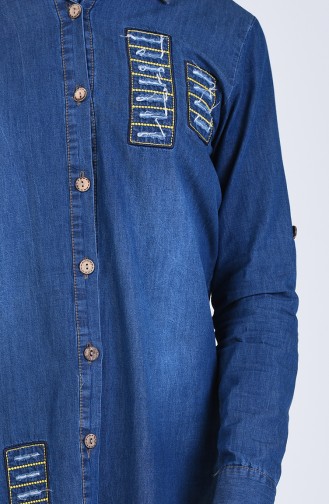 Düğmeli Kot Tunik 3018-01 Lacivert