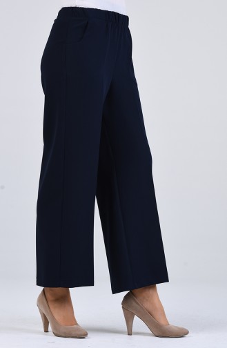 Elastic waist wide-leg Trousers 0505-01 Navy Blue 0505-01