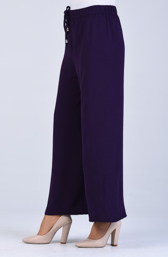 Aerobin Fabric Elastic waist wide Leg Pants 5459-05 Eggplant Purple 5459-05