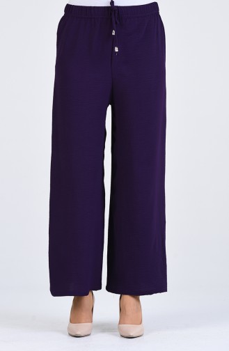 Aerobin Fabric Elastic waist wide Leg Pants 5459-05 Eggplant Purple 5459-05