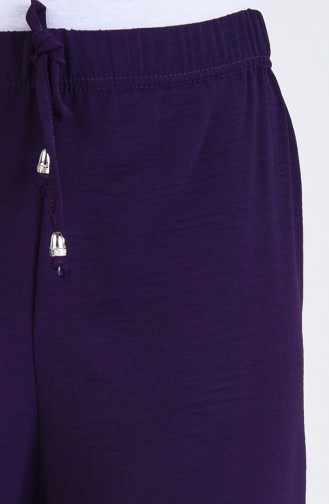 Aerobin Fabric Elastic waist wide Leg Pants 5459-05 Eggplant Purple 5459-05