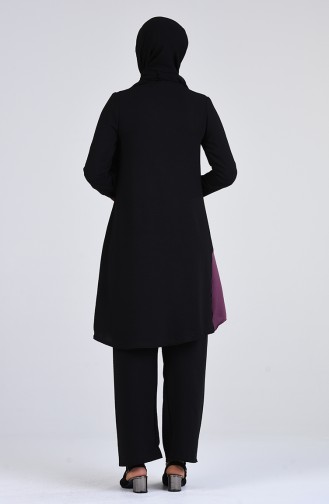 Asymmetric Tunic Trousers Double Suit 0723-02 Black Dry Rose 0723-02