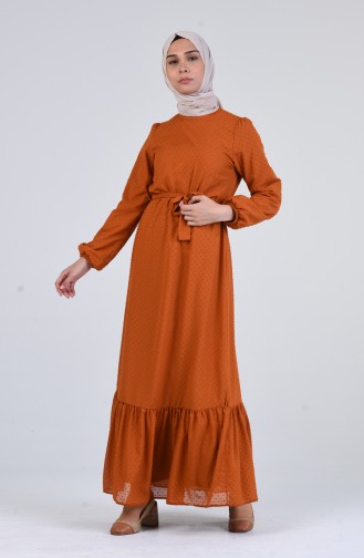 Elastic Sleeve Belted Dress 7664-02 Tobacco 7664-02