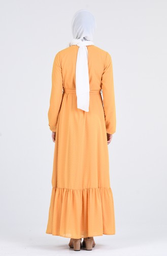Elastic Sleeve Belted Dress 7664-03 Mustard 7664-03