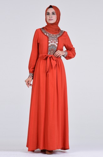 Brick Red Hijab Dress 9Y3960300-01
