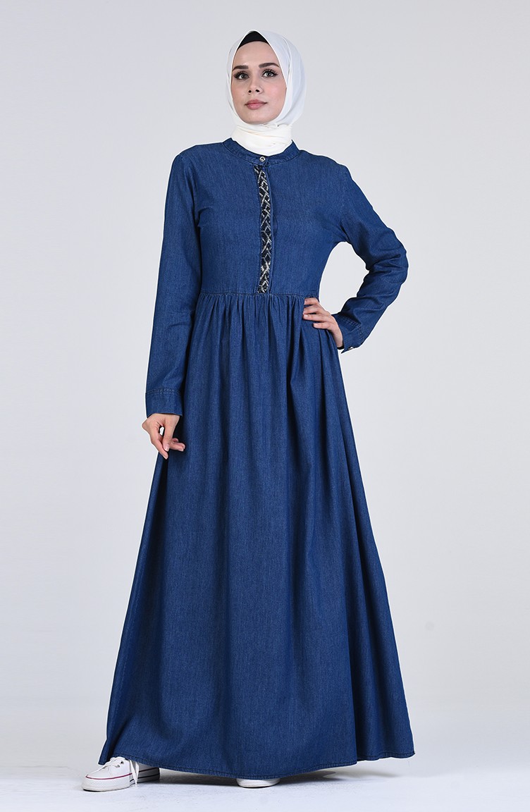 Navy Blue Hijab Dress 5004-01