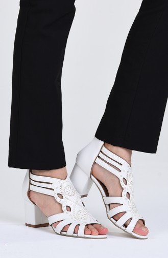 Bayan Yazlık Topuklu Ayakkabı 9055-09 Beyaz Cilt