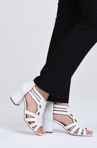 Bayan Yazlık Topuklu Ayakkabı 9055-09 Beyaz Cilt