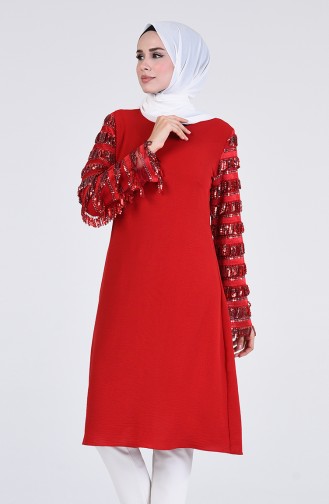Sleeve Sequined Evening Tunic 1296-01 Claret Red 1296-01
