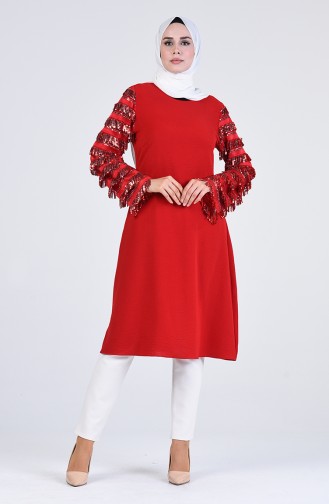 Sleeve Sequined Evening Tunic 1296-01 Claret Red 1296-01