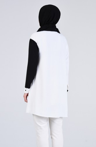Gömlek Yaka Cepli Tunik 1468-01 Siyah Beyaz