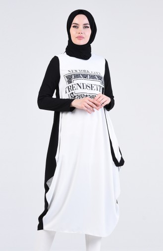 Aerobin Kumaş Garnili Tunik 1475-04 Beyaz Siyah