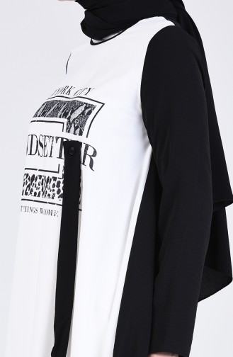 Aerobin Kumaş Garnili Tunik 1475-04 Beyaz Siyah