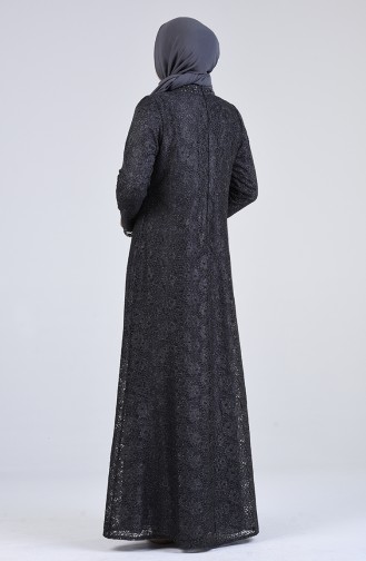 Anthracite Hijab Evening Dress 1319-01