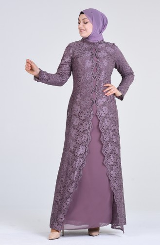 Plus Size Lace Covering Evening Dress 1319-02 Dried Rose 1319-02