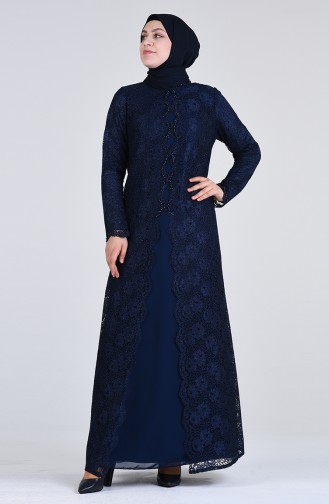 Dunkelblau Hijab-Abendkleider 1319-03