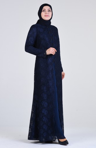 Navy Blue İslamitische Avondjurk 1319-03