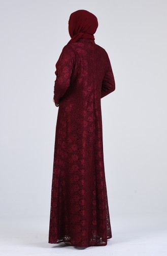 Plus Size Lace Covering Evening Dress 1319-04 Burgundy 1319-04