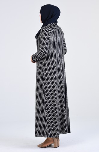 Büyük Beden Desenli Kuşaklı Elbise 4550G-01 Lacivert