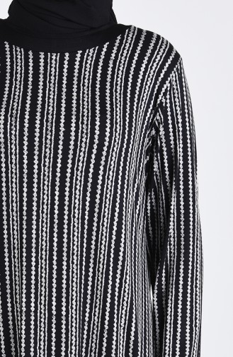 Büyük Beden Desenli Kuşaklı Elbise 4550G-02 Siyah