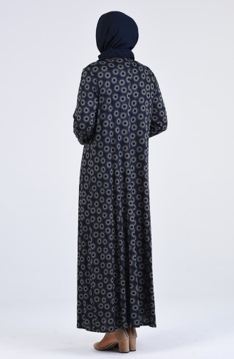 Büyük Beden Desenli Kuşaklı Elbise 4550J-01 Lacivert